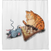 猫とマウス遊のチェス – おもしろい絵画- s シャワーカーテン (正面)