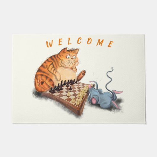 猫とマウス遊のChess Welcome Doormat ドアマット (正面)