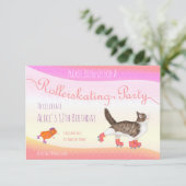 猫とモルモットのローラー スケート パーティーの招待状（小） 招待状 (スタンド正面)