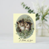 猫とヤドリギのヴィンテージ新年 シーズンポストカード (スタンド正面)