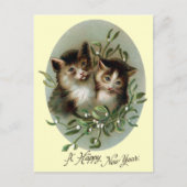 猫とヤドリギのヴィンテージ新年 シーズンポストカード (正面)