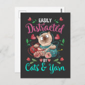 猫とヤーン中毒のおもしろいかぎ針女 ポストカード (正面/裏面)