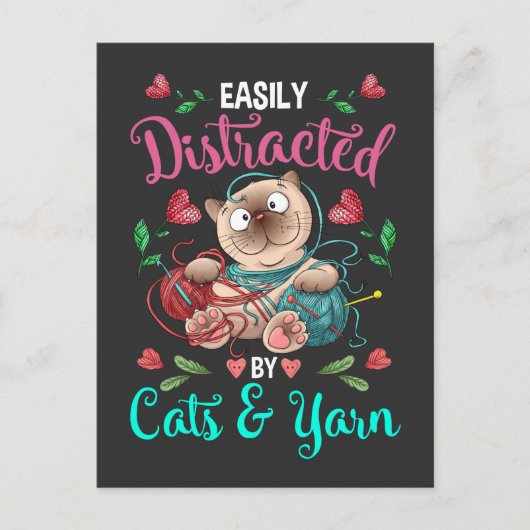 猫とヤーン中毒のおもしろいかぎ針女 ポストカード (正面)