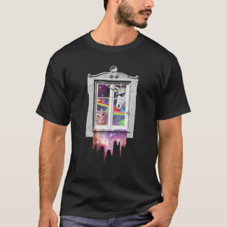 猫とユニコーンの宇宙ミーム Tシャツ