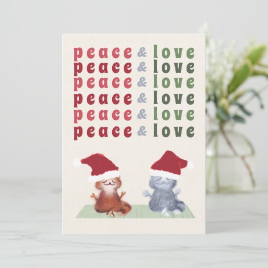 猫とヨガおもしろい瞑想かわいいクリスマス シーズンカード (スタンド正面)