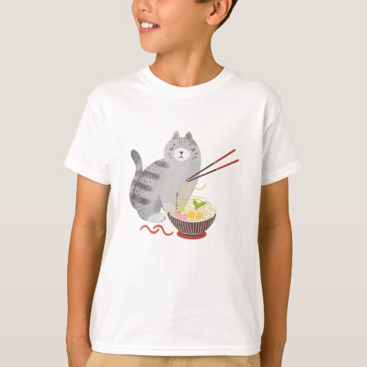 猫とラーメンかわいい猫Tシャツ Tシャツ (正面)
