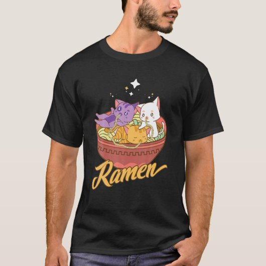 猫とラーメン猫日本のかわいい東京アニメ Tシャツ (正面)
