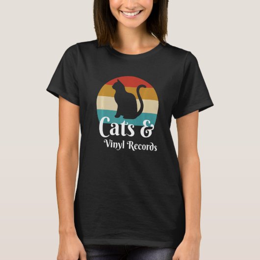 猫とレコード Tシャツ (正面)
