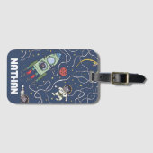 猫とロケットの宇宙パーソナライズされたキッズ  ラゲッジタグ (正面横)