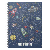 猫とロケットの宇宙パーソナライズされた子 ノートブック (正面)