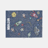 猫とロケットの宇宙パーソナライズされた子 フリースブランケット (正面(横))