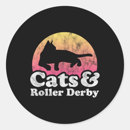 猫とローラダービーのメンズや女性の猫 ラウンドシール (正面)