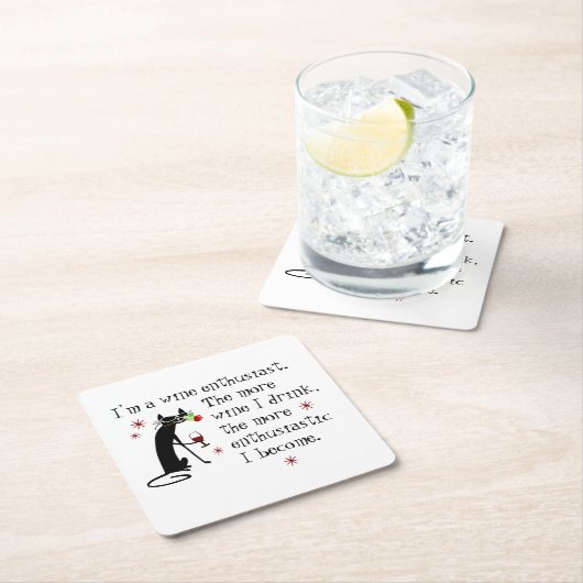 猫とワインおもしろい引用文 スクエアペーパーコースター (インサイチュ)