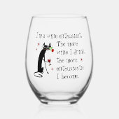 猫とワインおもしろい引用文 ステムなしワイングラス (正面)