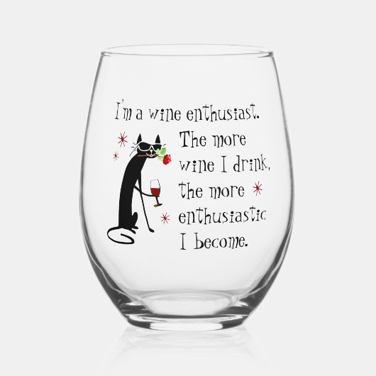 猫とワインおもしろい引用文 ステムなしワイングラス (正面)