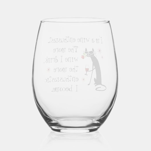 猫とワインおもしろい引用文 ステムなしワイングラス (裏面)
