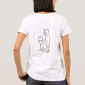 猫とワインのミニマリスト ラインアート Tシャツ (裏面)
