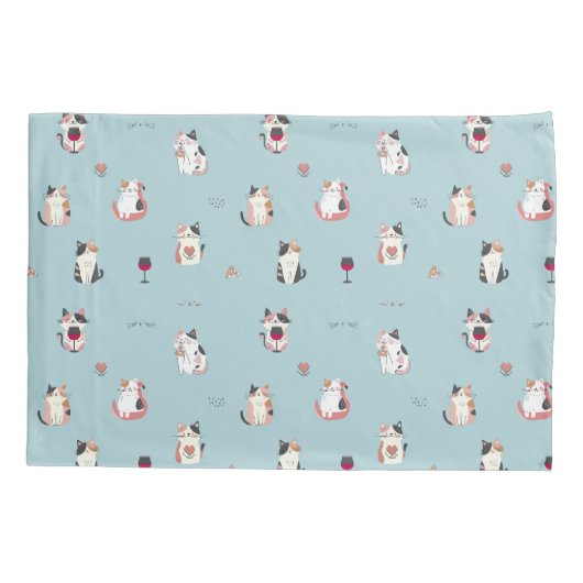 猫とワインピローケース:猫好き用おもしろいデザイン 枕カバー (裏面)