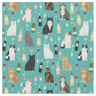 猫とワイン猫のレディーパターン ファブリック