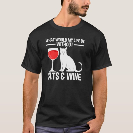 猫とワイン猫の飼い主Pがいないなら Tシャツ (正面)
