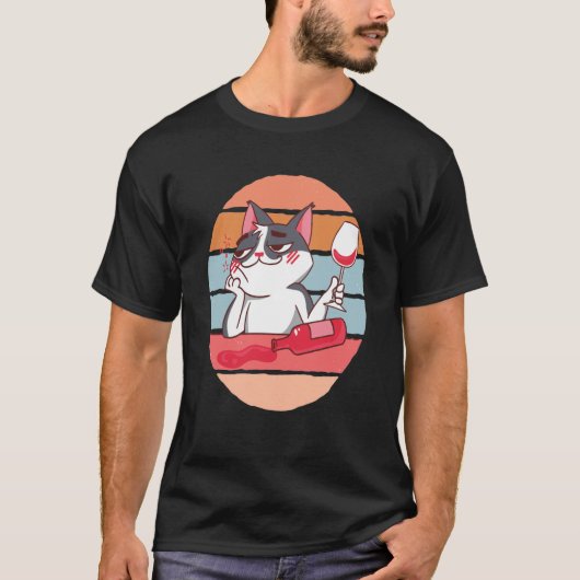 猫とワイン Tシャツ (正面)