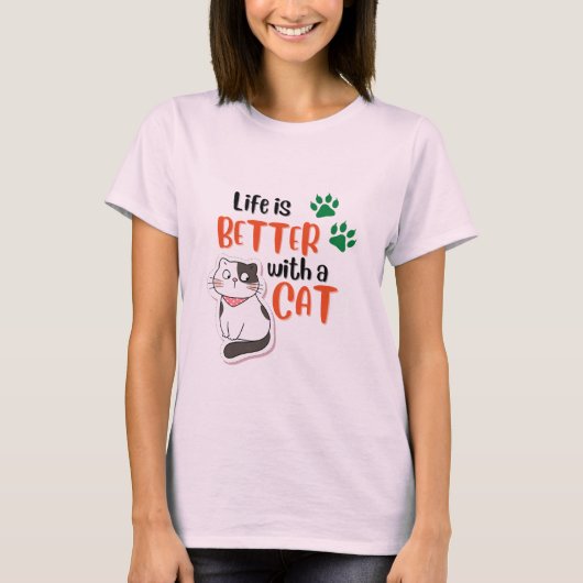 猫と一緒が一番 Tシャツ (正面)