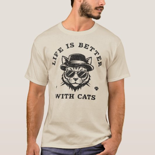 猫と一緒が最高にかわいいミニマリスト Tシャツ (正面)
