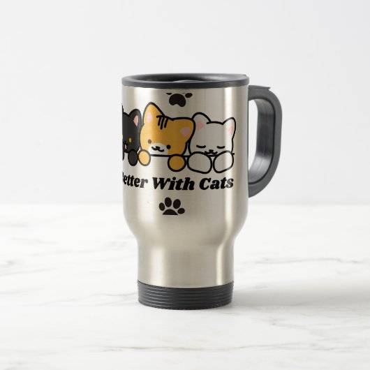 猫と一緒が最高にかわいい猫ステッカー トラベルマグ (正面右)