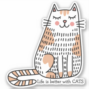 猫と一緒が最高の人生グラフィック シール