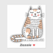 猫と一緒が最高の人生グラフィック シール (シート)