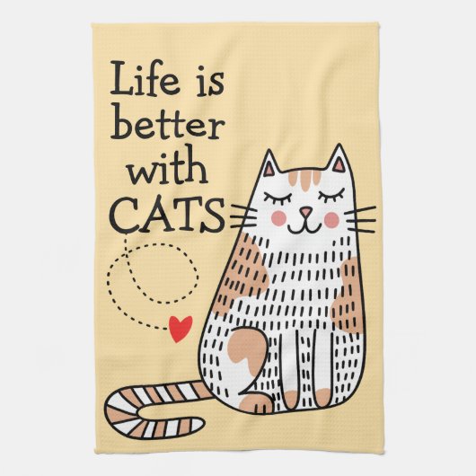 猫と一緒が最高の人生ダッフル キッチンタオル (縦)
