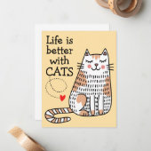 猫と一緒が最高の人生ダッフル ノートカード (正面/裏面インサイチュ)