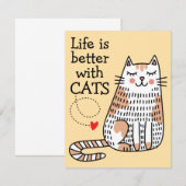 猫と一緒が最高の人生ダッフル ノートカード (正面/裏面)