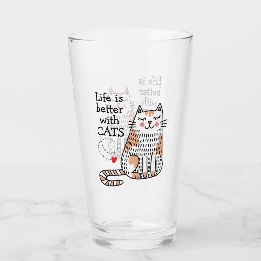 猫と一緒が最高の人生ドゥードル タンブラーグラス (正面)