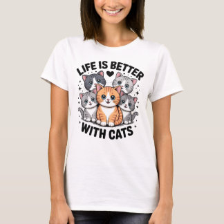 「猫と一緒が最高」かわいい漫画の子猫グ Tシャツ