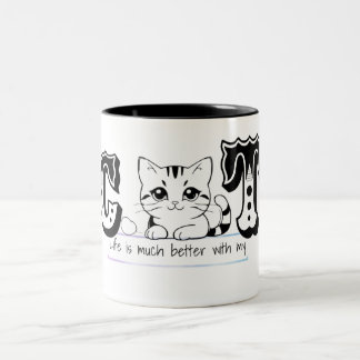 "猫と一緒が最高!かわいい猫のデザイン" ツートーンマグカップ