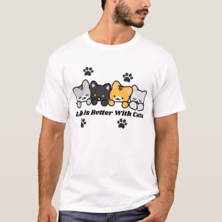 猫と一緒が最高!かわいい猫ステッカー Tシャツ
