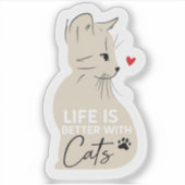 猫と一緒が最高！かわいい猫好きステッカー シール (正面)