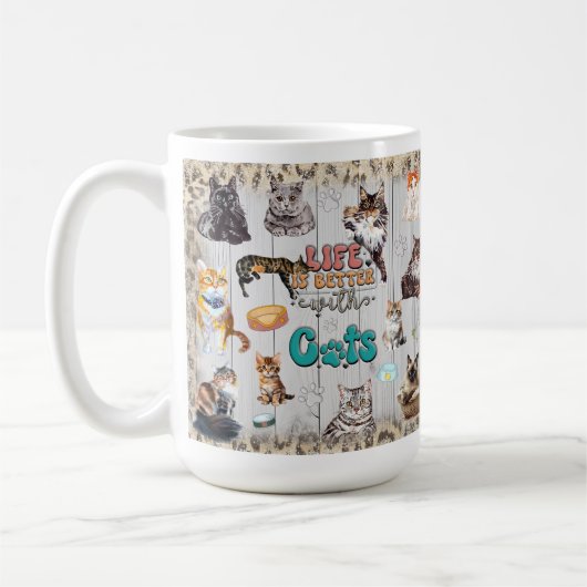 猫と一緒が最高 パーソナライズ可能 コーヒーマグカップ (左)