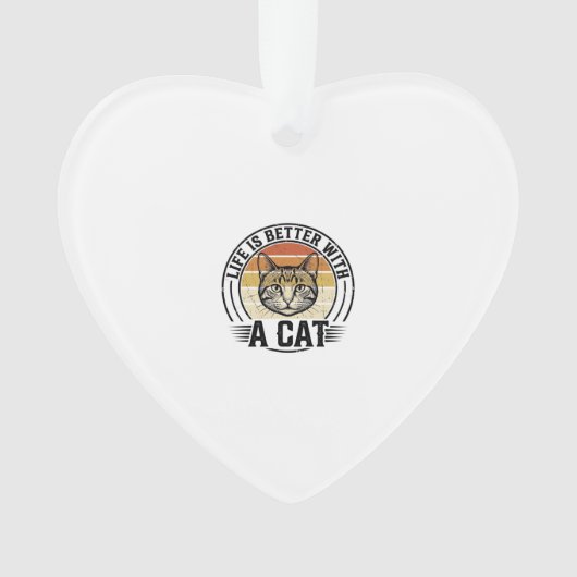 猫と一緒が最高 ビンテージ風猫Tシャツデザイン オーナメント (正面)