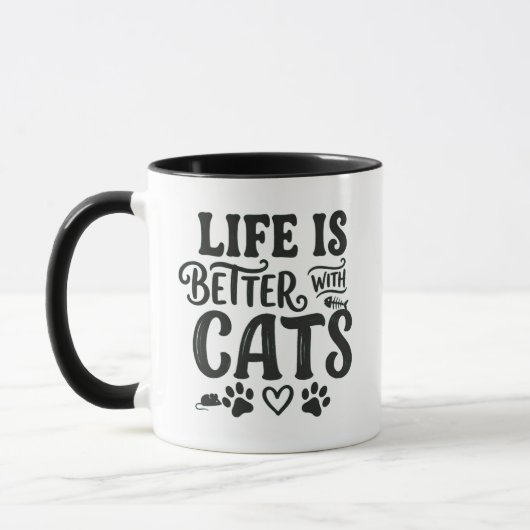 猫と一緒が最高 マグカップ - 肉球 コーヒーカップ ギフト (左)