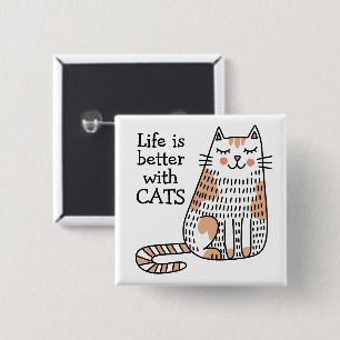 猫と一緒が最高 猫のイラスト 缶バッジ