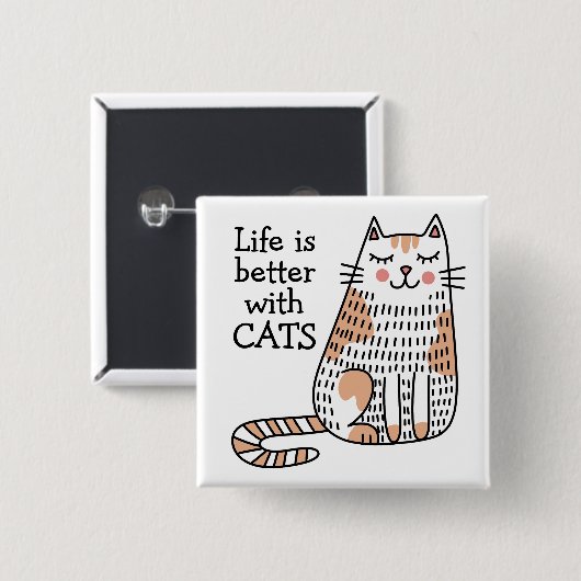 猫と一緒が最高 猫のイラスト 缶バッジ (正面&裏面)