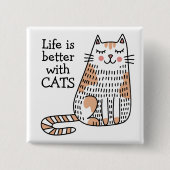 猫と一緒が最高 猫のイラスト 缶バッジ (正面)