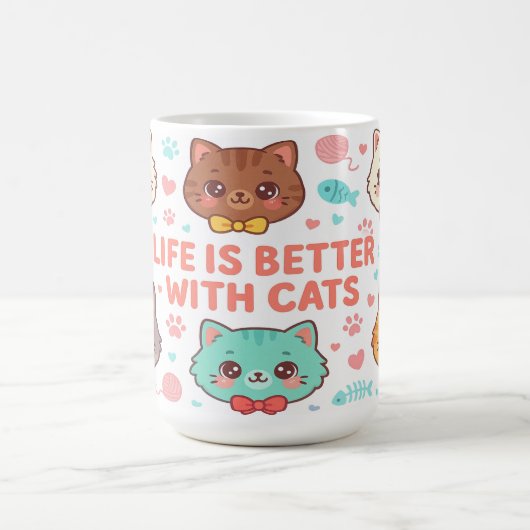 猫と一緒が最高 - 猫好きへのギフト コーヒーマグカップ (中央)