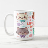 猫と一緒が最高 - 猫好きへのギフト コーヒーマグカップ (左)
