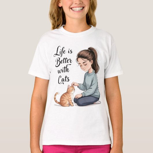 猫と一緒が最高 Tシャツ (正面)
