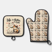 猫と一緒なら人生はもっと素敵 ネコ かわいい ネコの世界観 鍋つかみ&鍋敷きセット (正面)