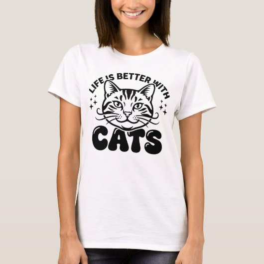 猫と一緒なら人生はもっと素敵。 現代のミニマリストな猫好き。 Tシャツ (正面)