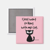 「猫と一緒につるいたい」かわいい黒猫 マグネット (正面/裏面)